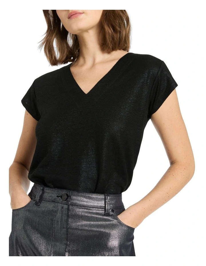 Afterglow Foil Linen Tee in Black