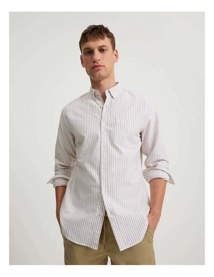 Regular Fit Stripe Oxford Shirt in Almond