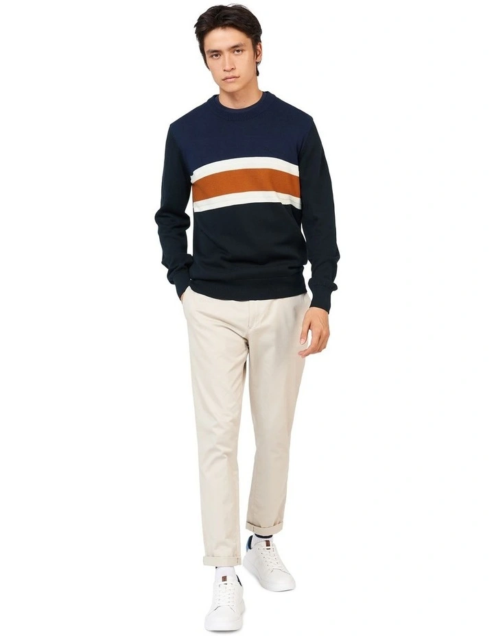 Chest Stripe Crew Knit Sweater in Black