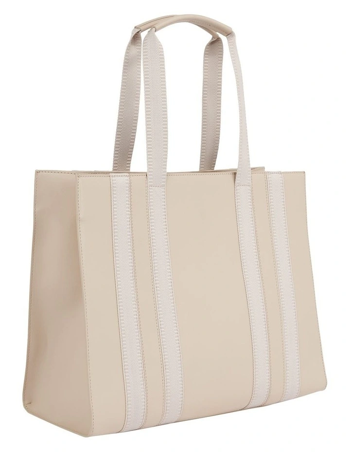 Tonal Stripe Medium Tote Bag in Beige