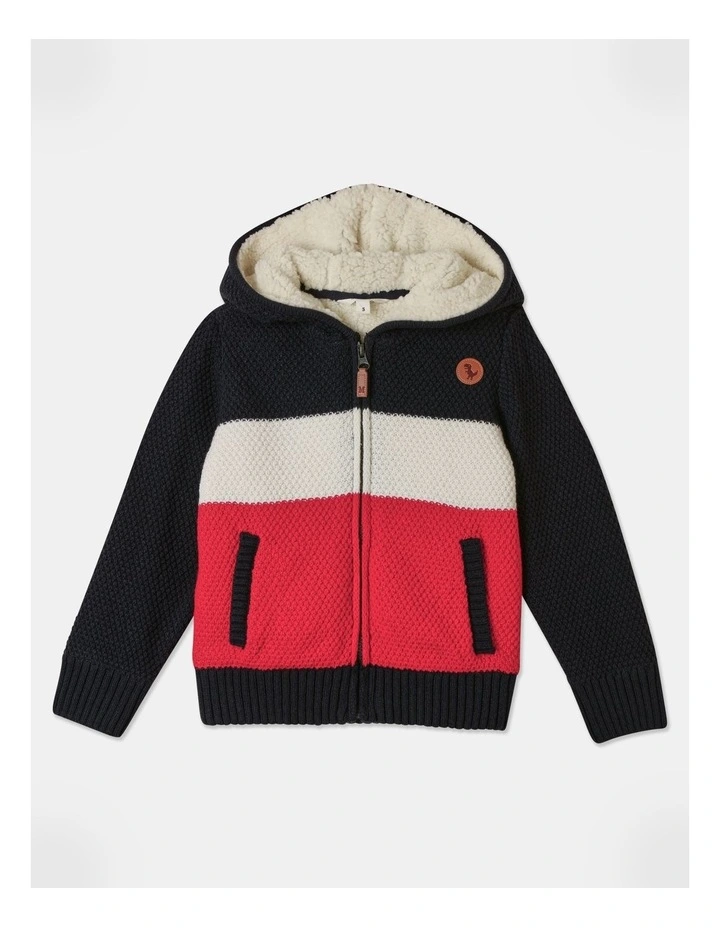 Knitted Sherpa Lined Zip Thru in Navy