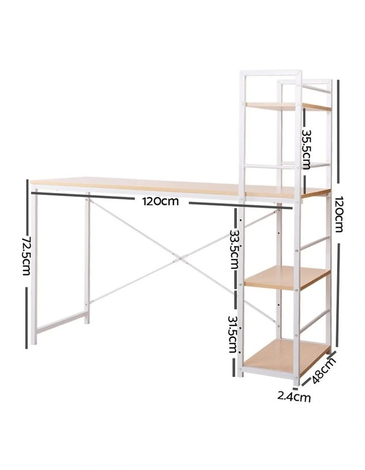 Metal Desk with Shelves White with Oak Top