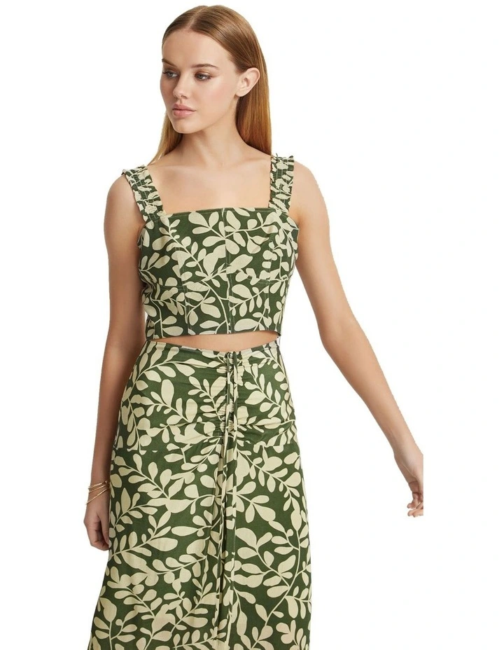 Avril Vine Print Bustier Top in Olive