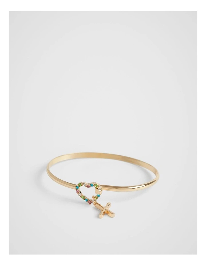 Heart Initial Bangle in Rainbow Letter X