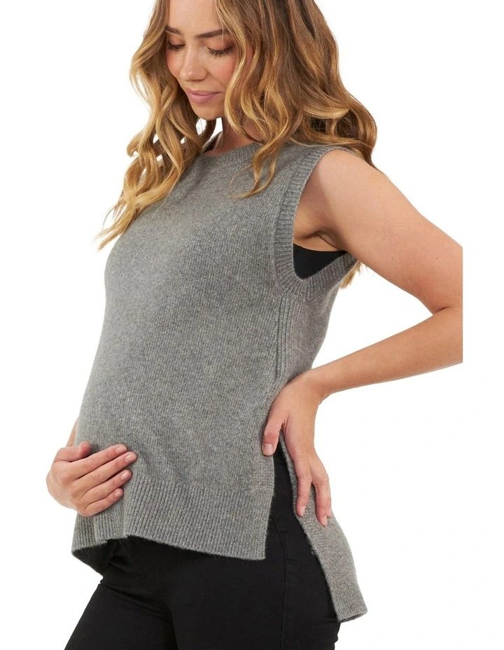 Josie Side Split Knit Vest in Grey Marle
