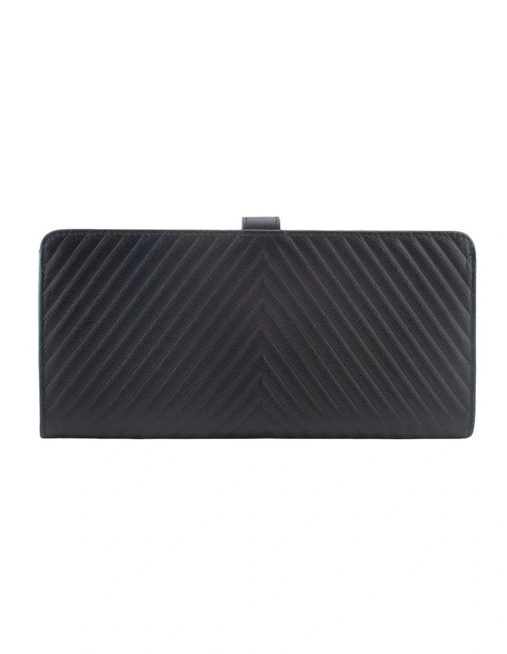 Chevron Leather Travel Wallet in Black