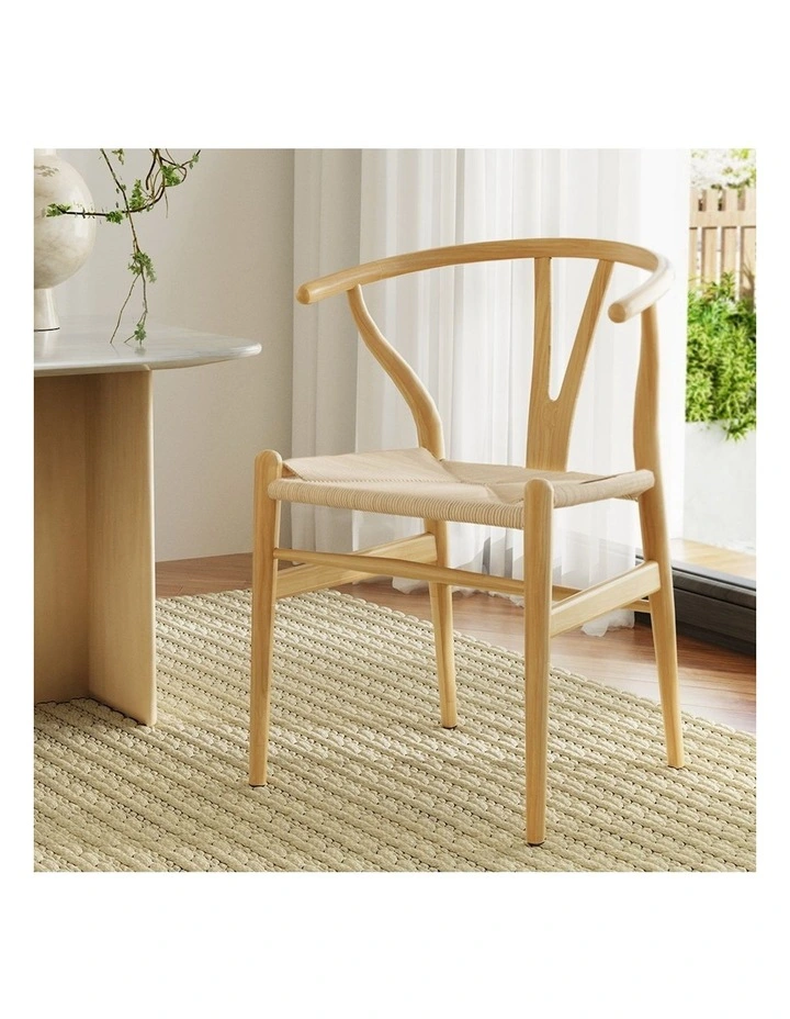 Wishbone Back Wooden Dining Chair Rattan Seat