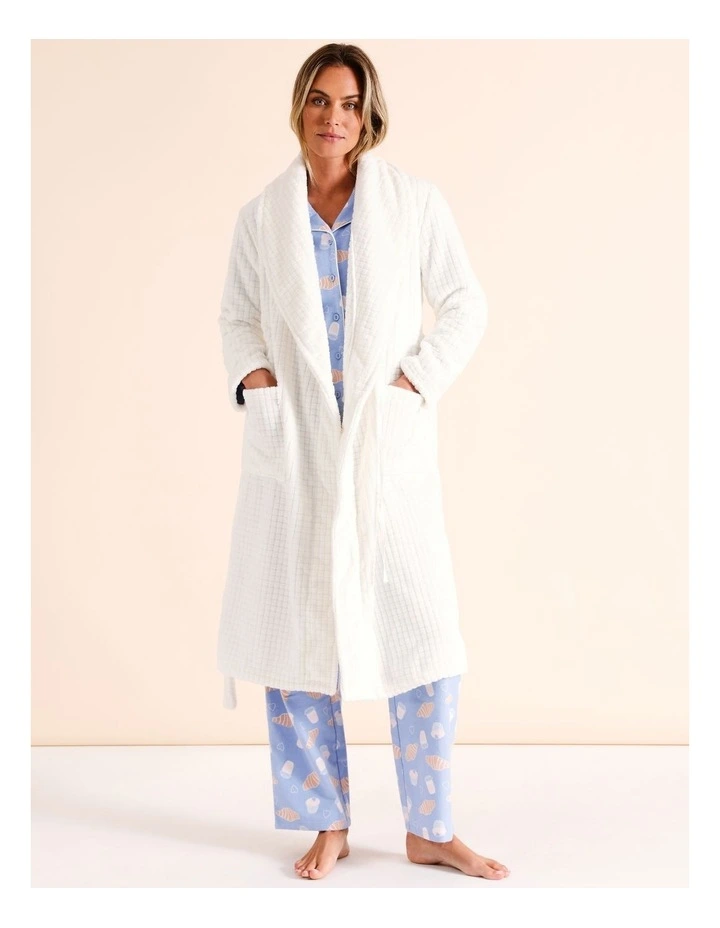Fleece Long Robe in White