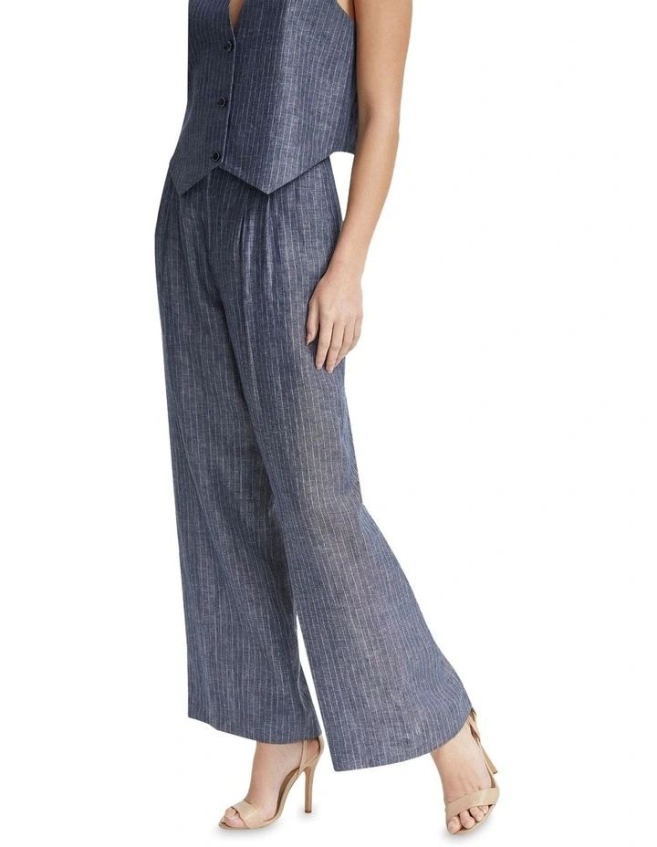 Sonia Pinstripe Linen Pants in Navy