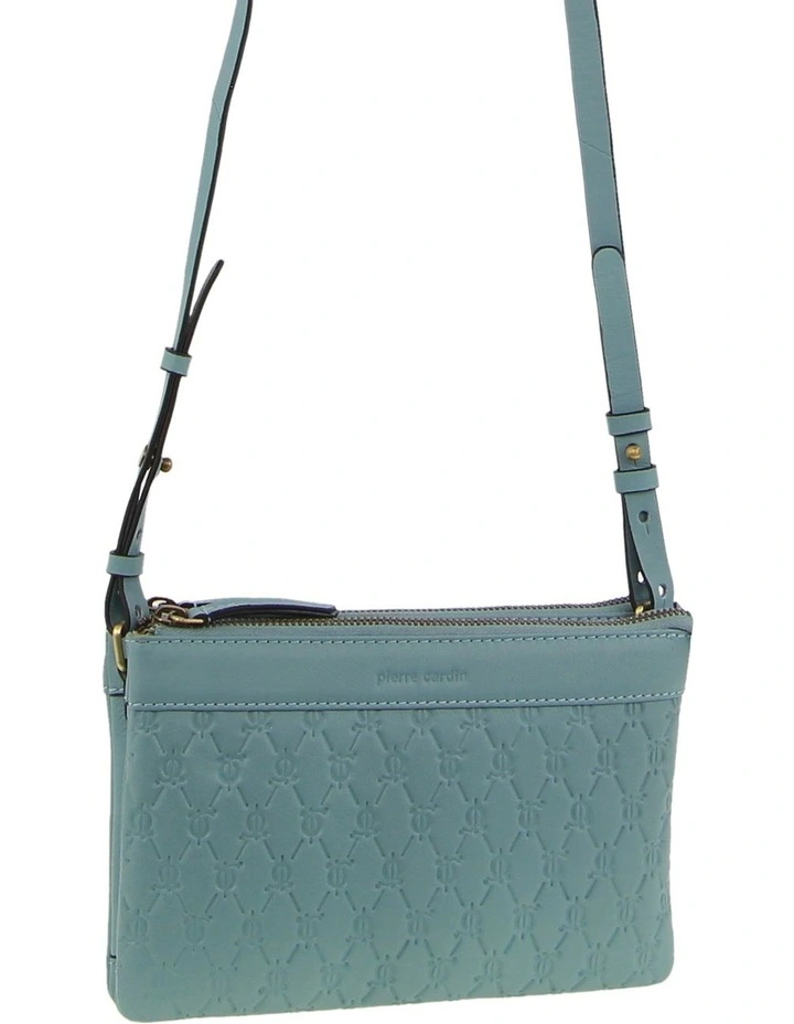 Pleated-Design Leather Cross-Body Bag in Blue
