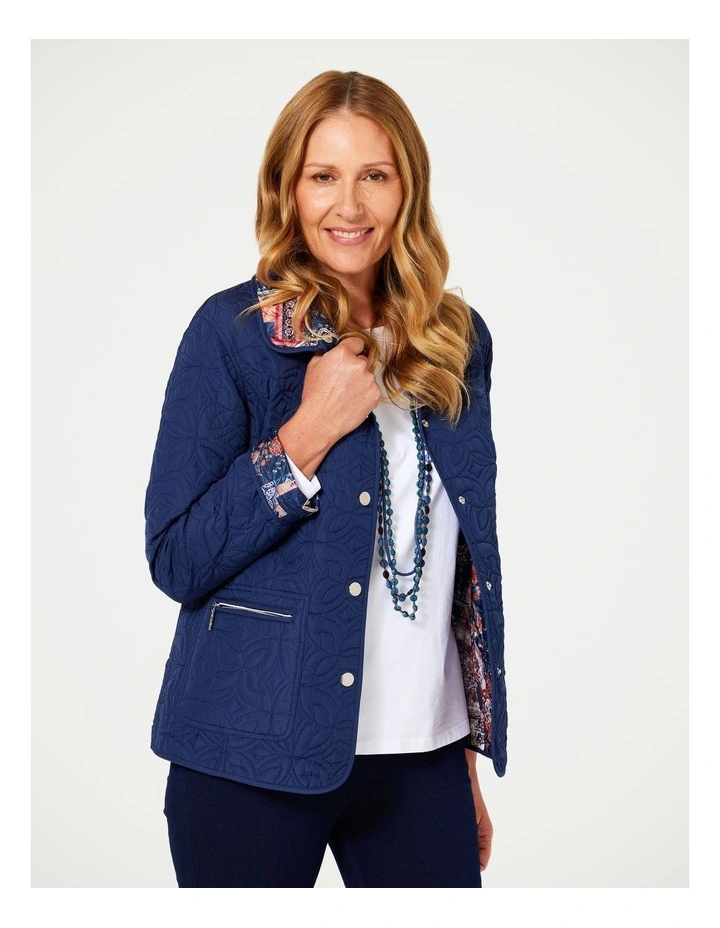 Rider Reversible Print Jacket in Navy