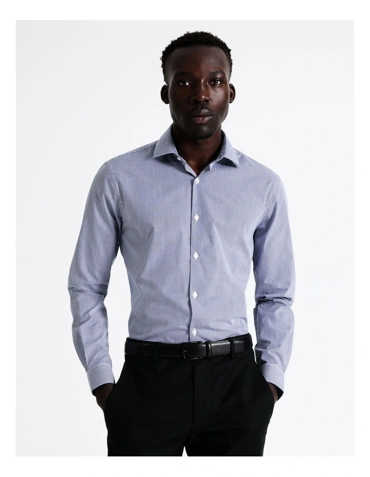 Slim Fit Mini Check Shirt in Navy