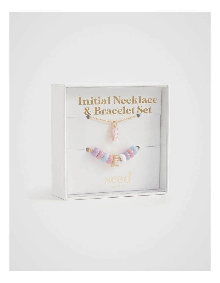 Initial Necklace and Bracelet Set in E