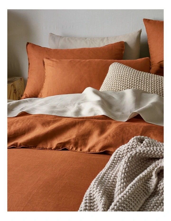 Sandy Cape Washed Belgian Linen Quilt Cover Set in Earth