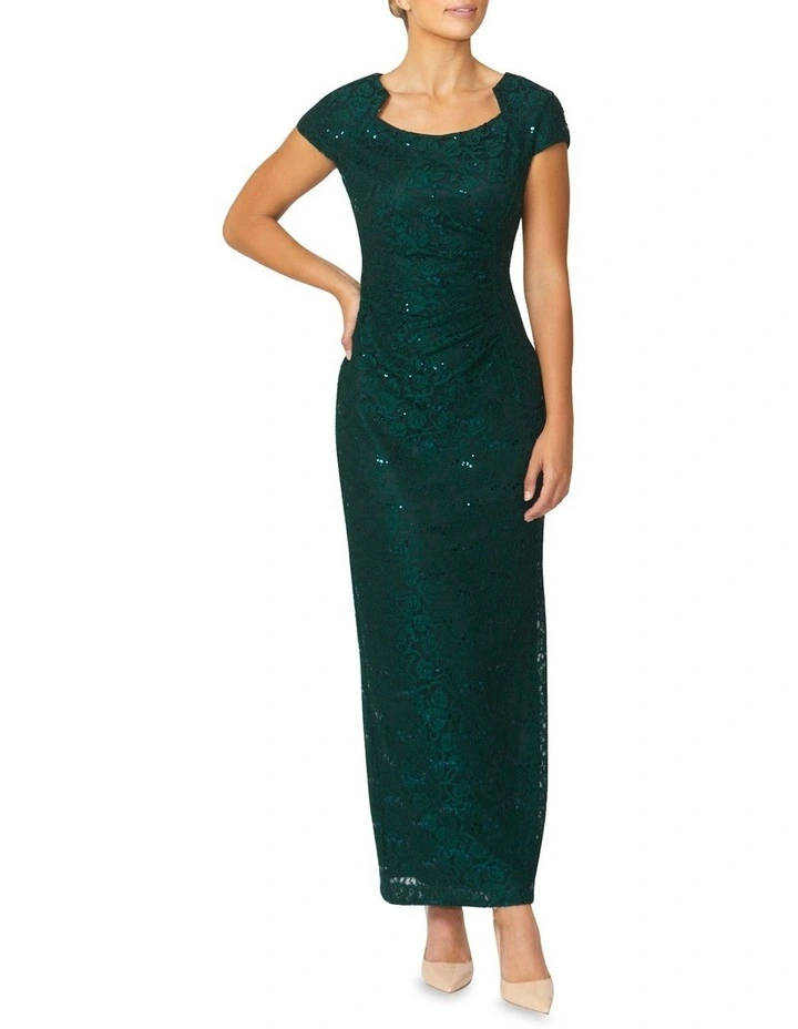 Helena Stretch Lace Gown in Forest Green