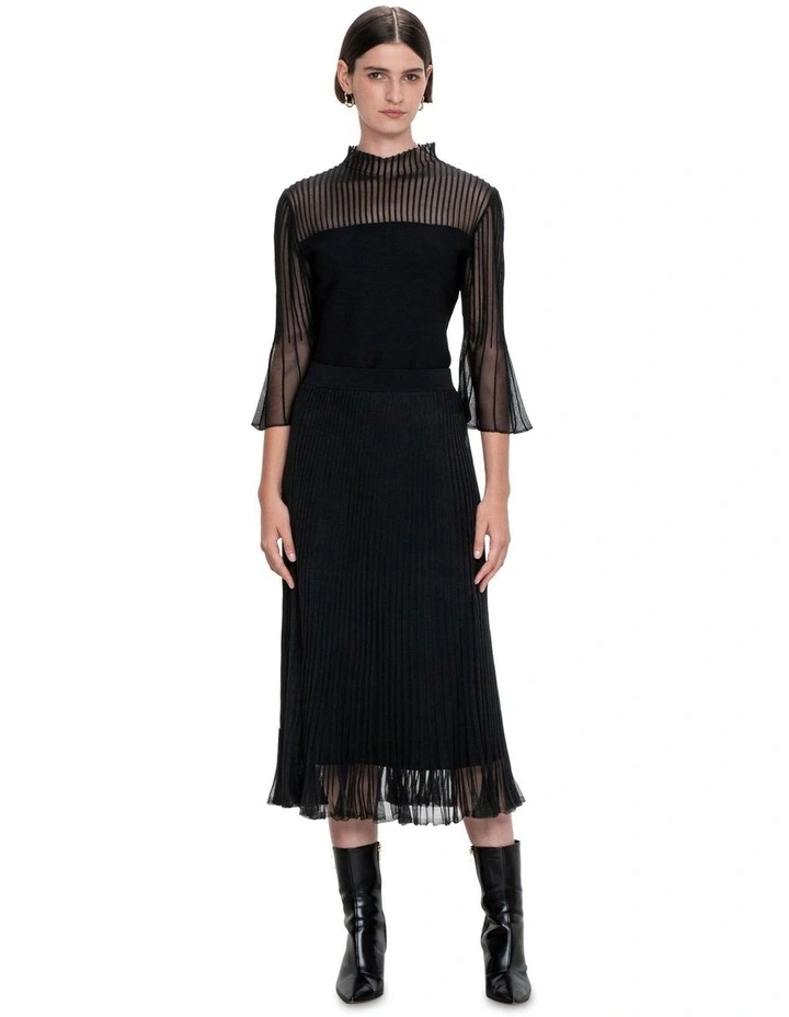 Sheer Flared Sleeve Knit in Black