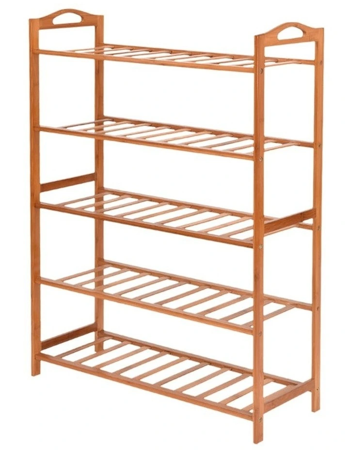 5 Tiers Bamboo Shoe Rack Storage Organizer in Brown
