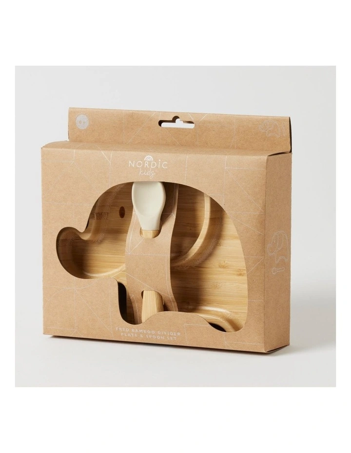 Fred Bamboo Divider Plate & Spoon Set in Almond