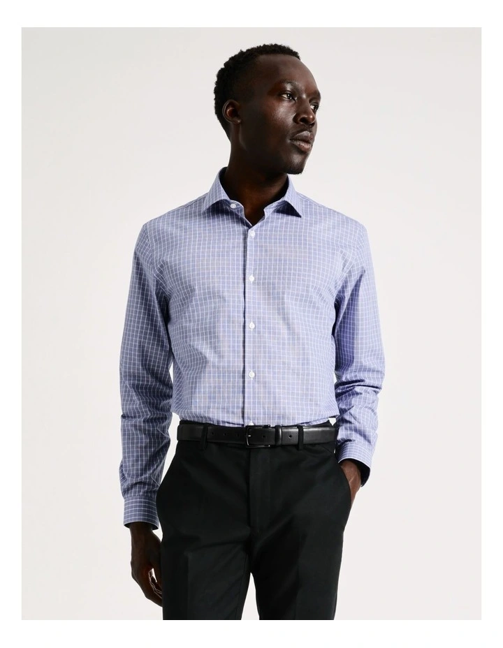 Tailored Long Sleeve 1 Colour Check Shirt in Blue