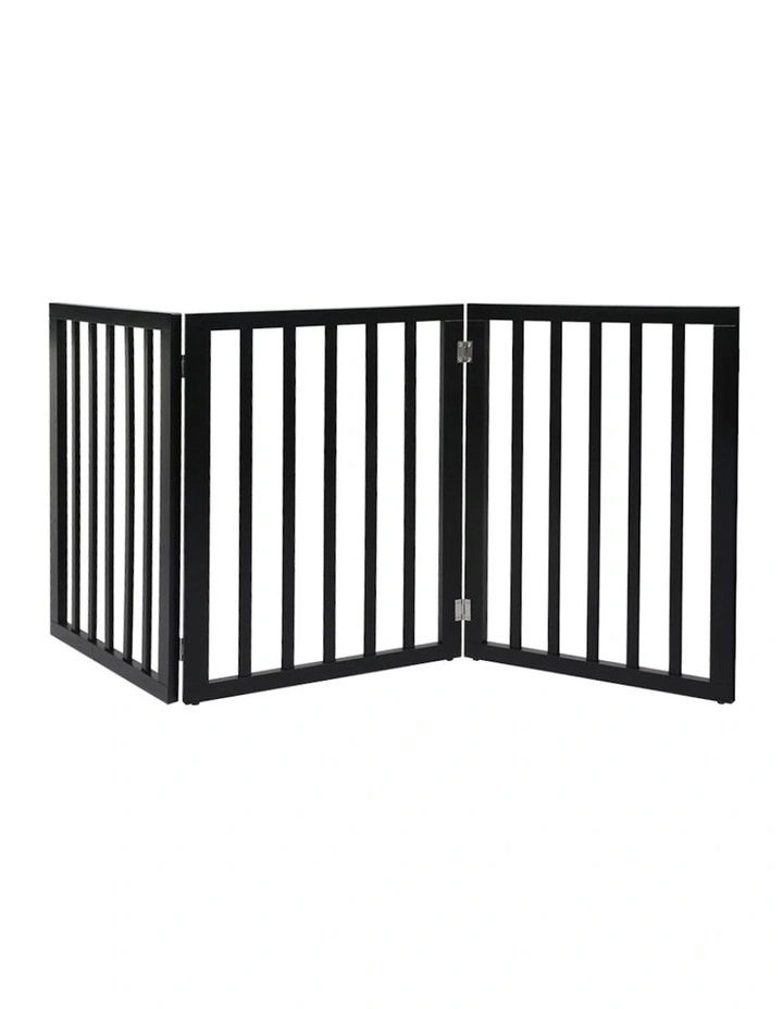 3 Panels Wooden Pet Gate in Black