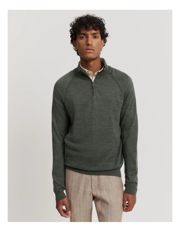 Verified Australian Merino Wool Half Zip Knit in Slate Green