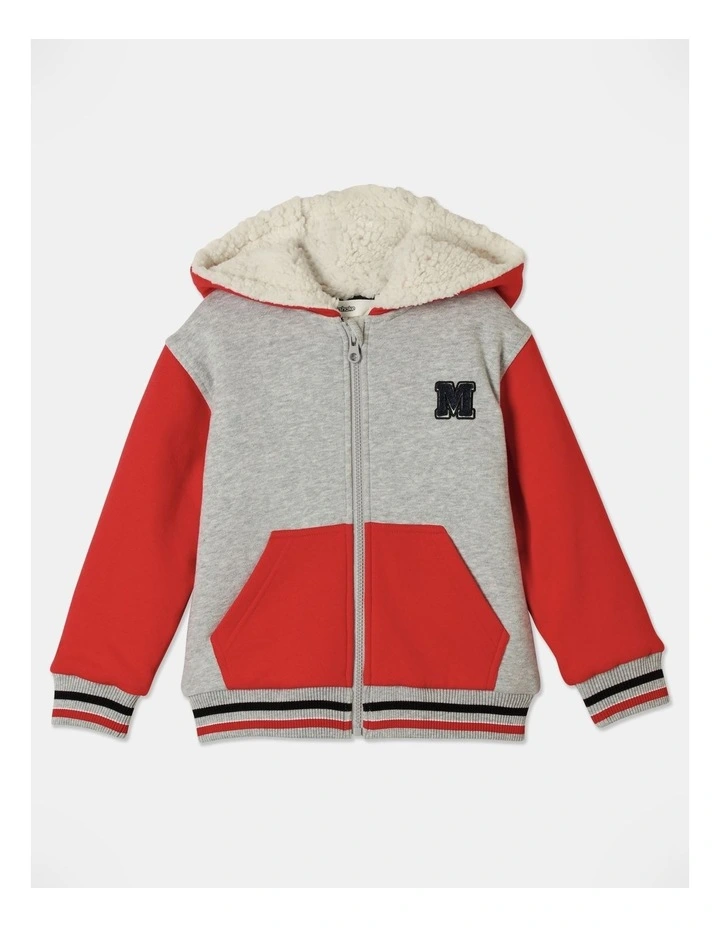Fleece Zip Thru Sweat Top With Sherpa Lining in Red