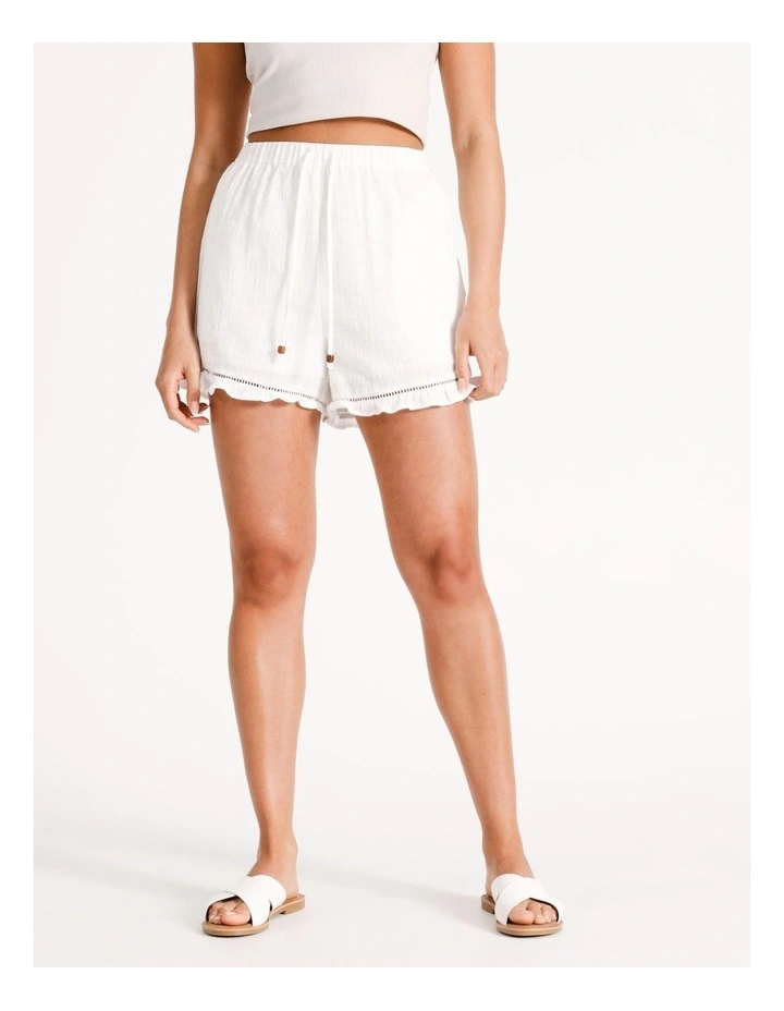 Cheesecloth Lace Trim Short in White