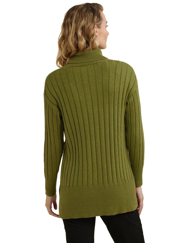 Ribbed Longline Jumper in Green