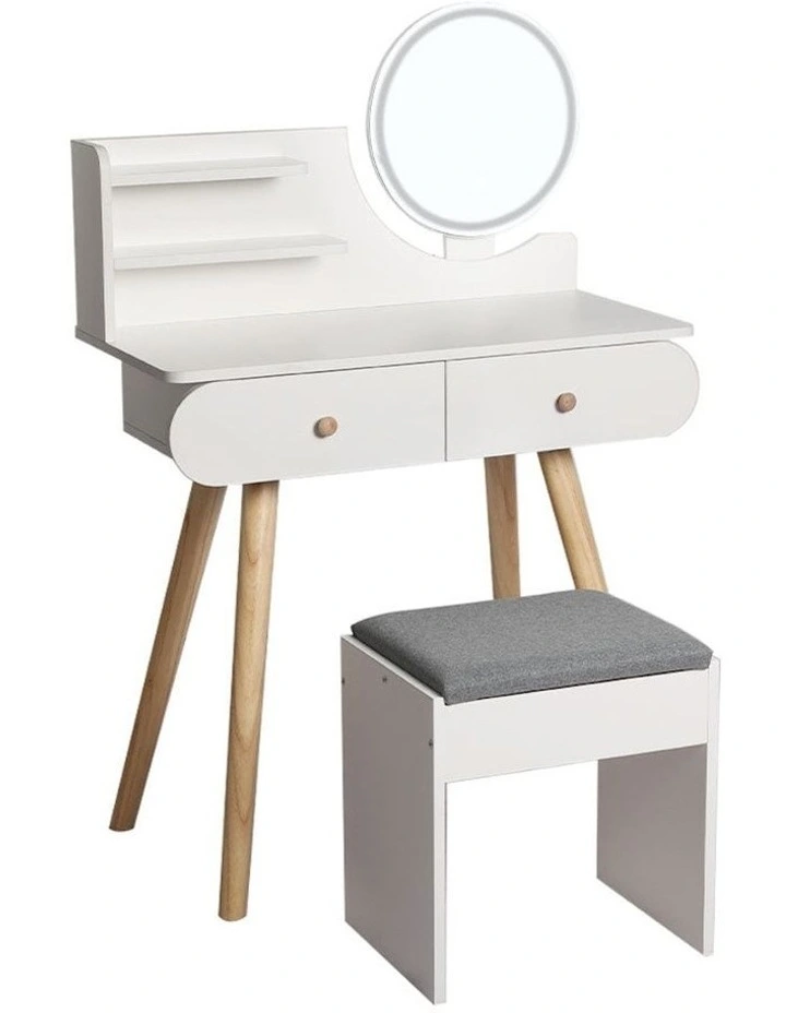 LED Mirror Makeup Storage 3 Colour Dressing Table Stool in White