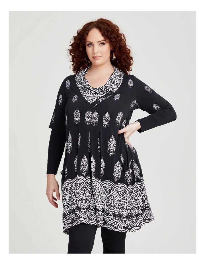 Border Print Tunic in Black/White Print