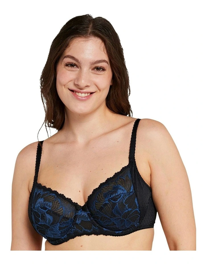Capucine Wired Two-Tone Lace Bra in Black/Blue