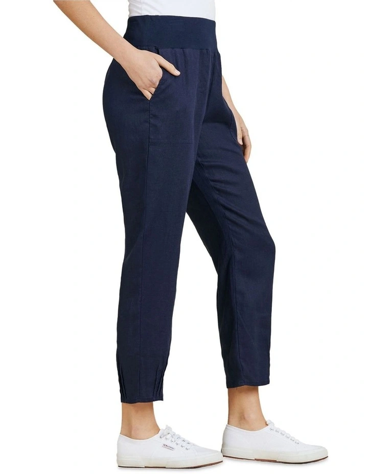Jersey Waist Linen Pants Navy