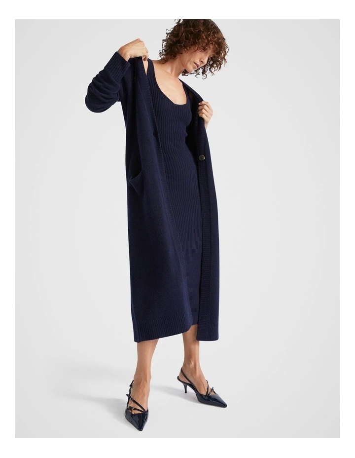 Merino Wool Longline Cardigan in Midnight Sky