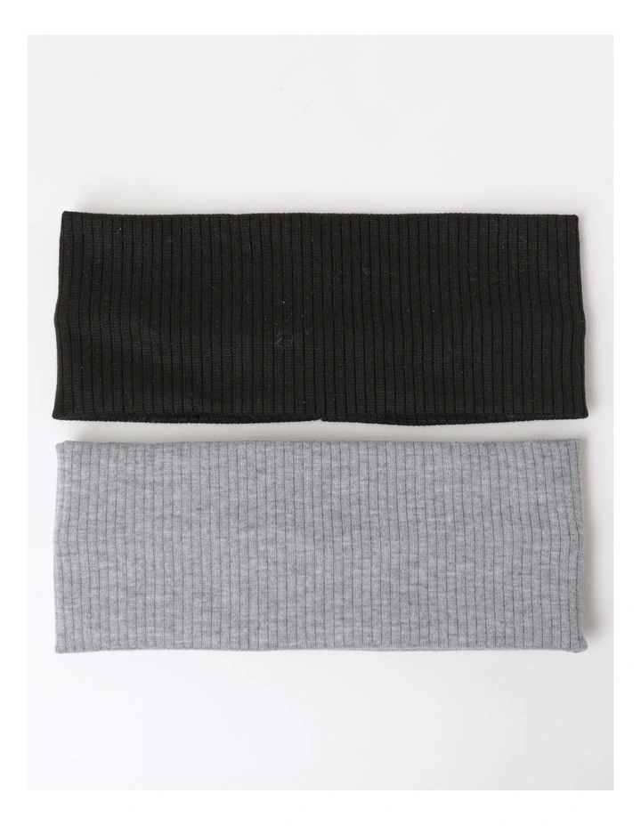 Rib Headband 2 Pack in Black/Grey