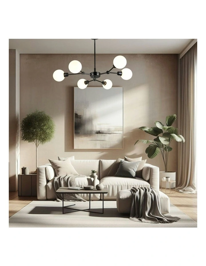 Opal Glass Grette Pendant 6 Lights in Black