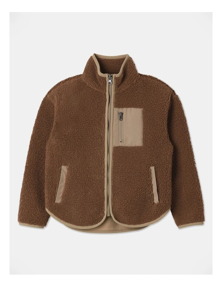 Sherpa Zip Thru Sweat Top in Brown