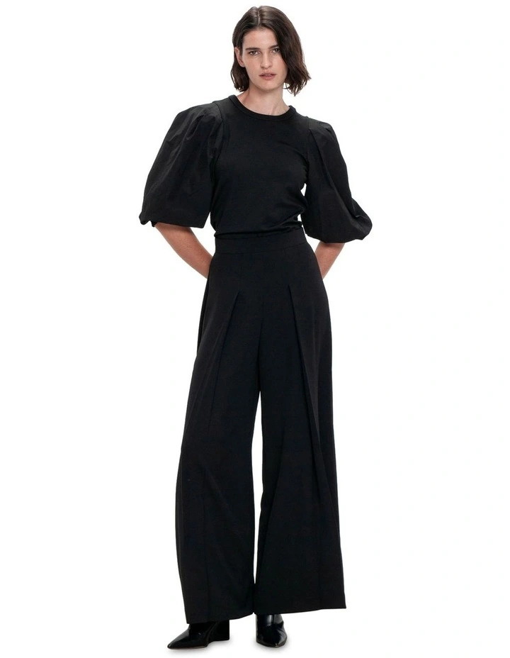 Twill Taffeta Sleeve Top in Black