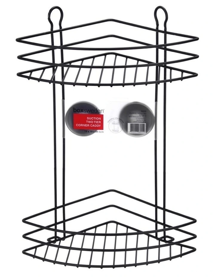 2 Tier Bathroom Wall Suction Rack Shower Caddy Shelf Organiser Holder