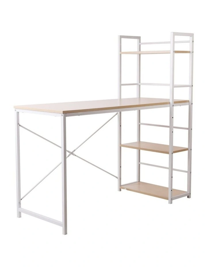 Metal Desk with Shelves White with Oak Top