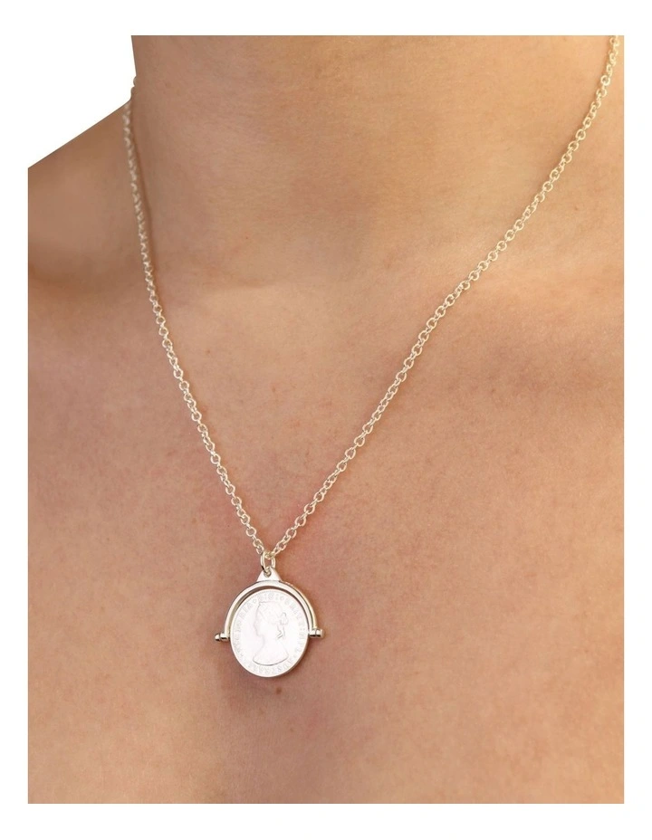 Name Chain Necklace w/ Australian Token Coin Spinner Silver
