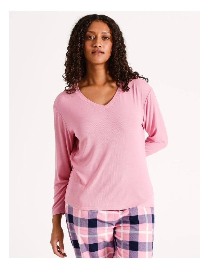 Rib Long Sleeve Top in Rose