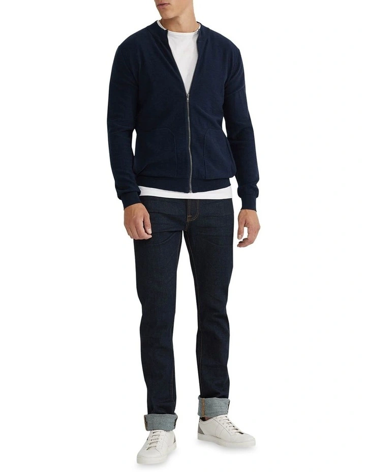 Ryan Cotton Blend Knit Zip Top in Navy