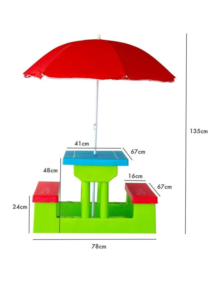 Durable Picnic Table Set with Umbrella in Multi