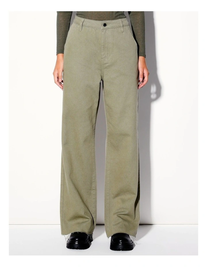 Recycled Blend Wide Leg Casual Drill Pant in Sage