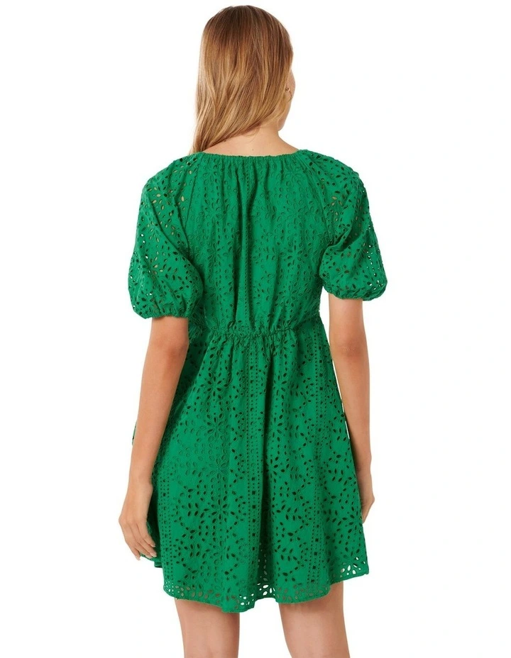 Darcie Embroidered Mini Dress in Green