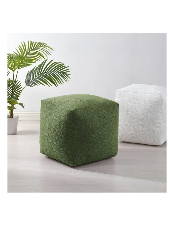Blake Boucle Pouffe Cover 50x50x50cm in Moss Green