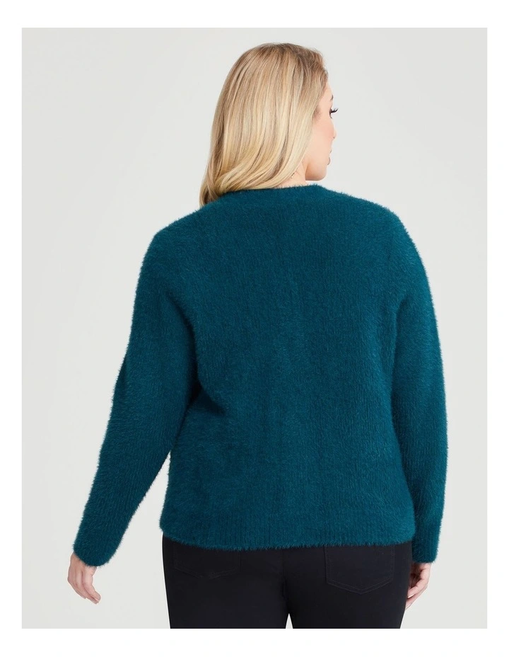 Fluffy Knit Short Cardigan in Evergreen