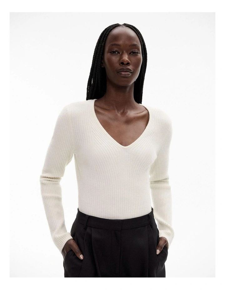 Alpaca Blend Rib Long Sleeve Knit in Cream