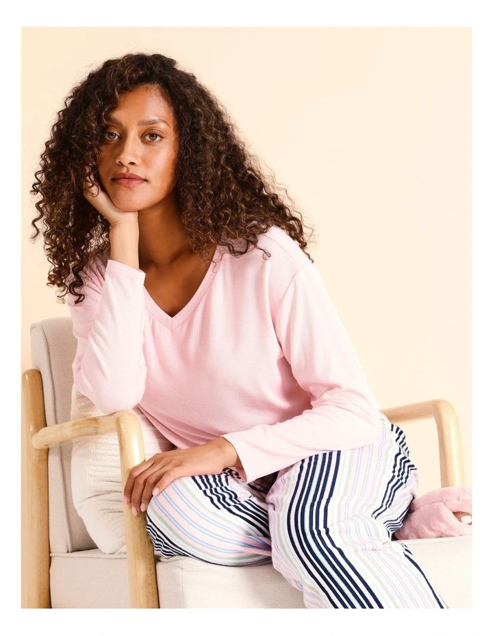 Rib Long Sleeve Top in Pink