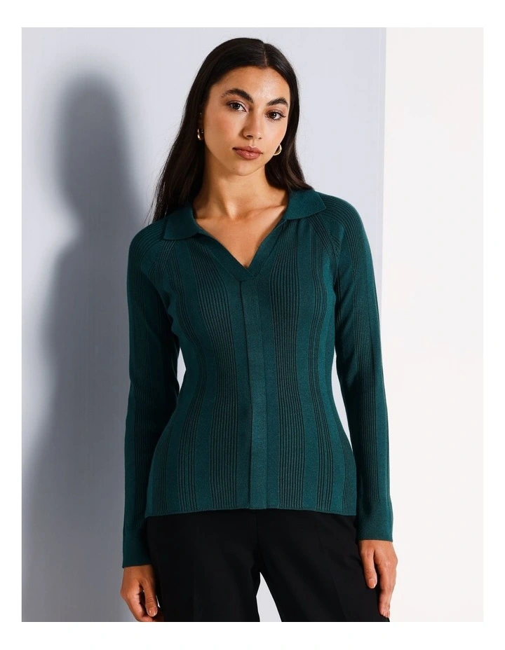 Rib Polo Knit in Dark Green
